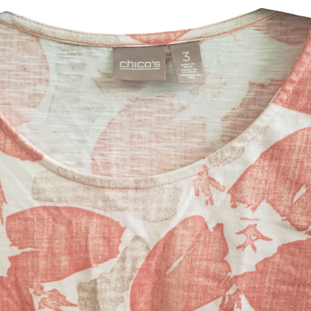 Chico's White & Coral Printed Long-Sleeve Tee - Picture 4 of 6